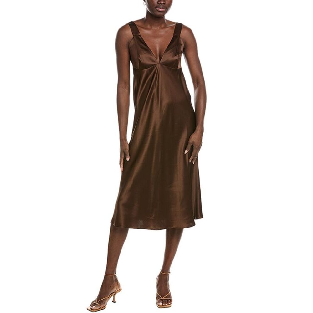 Co Womens Silk Charmeuse Slip Dress, Brown